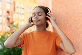 girl with headphones on